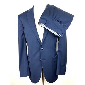 Joseph Abboud Mens 44R Marzotto Super 120s Wool Suit Navy Blue 40x31